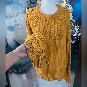 Tie sleeve knit sweater